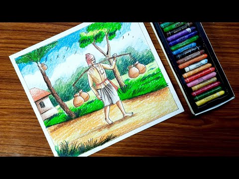 Winter season drawing | Winter season scenery drawing for beginners