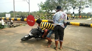 Dangerous Situation At Railway Gate | High Speed Electric Train Honking | Bike Underpass Rail Gate