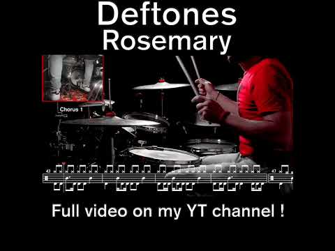 Deftones - Rosemary - Drum cover (with scrolling drum score)