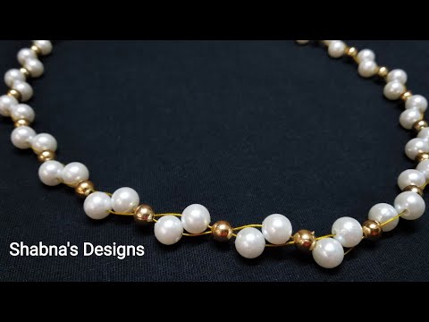 Pearl Necklace | Wire Necklace | How To Make Gear Wire Pearl Necklace At Home | Shabna's Designs