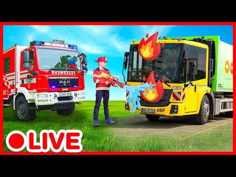 🔴 Garbage trucks and Fire trucks 🚒 | Fun with Excavators, Trucks, and Tractors! | KIDIBLI