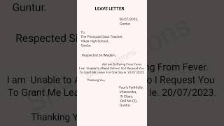 Easy To Write leave letter for class teacher to principal #leaveletter #letter #learning #shorts