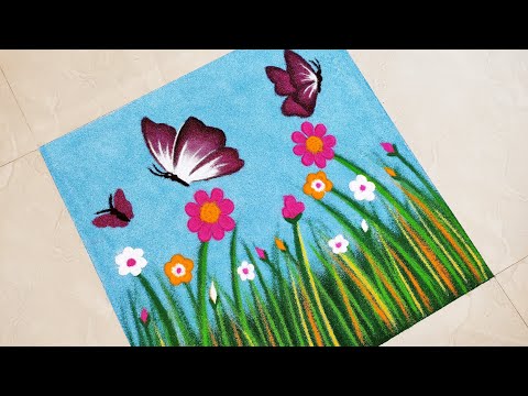 Butterfly 🦋 Flowers Rangoli || Easy Flower Rangoli