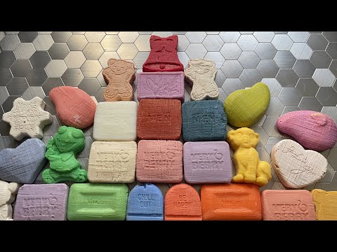 ASMR cutting cubes on curly soap