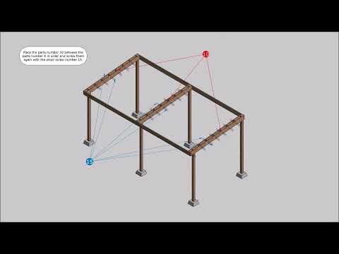 14x30 Carport Plans with Single-Pitched Roof - DIY Woodworking Blueprints, Construction Animation