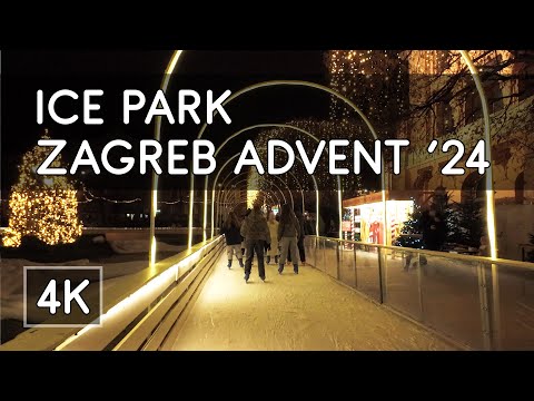 Skating at Zagreb's Ice Park - Christmas Advent Market 2024, Zagreb, Croatia - 4K UHD Virtual Travel