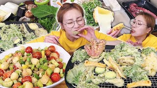 ✨뭬님의 튀김가게✨바삭한 봄나물&채소 튀김🌿과 샐러드 먹방!250312/Mukbang, eating show