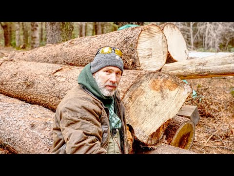 Windstorm at the Cabin, Moving Logs, Using Moss for Insulation, a Window for the Bathroom