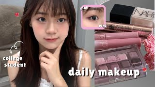 GRWM | Korean pinky makeup🍒 uni student 15 min everyday makeup tutorial 🌷✨