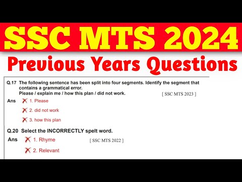 SSC MTS 2024 | Previous Year Questions | SSC MTS 2024 Important Questions | SSC MTS