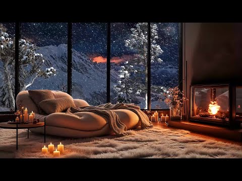 Escape to the Cozy Cabin Ambience ⛄ Fireplace Glow and Relaxing Jazz Ambience