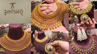 Tanishq exclusive beautiful gold necklace set designs with weight and price | wedding gold jewellery