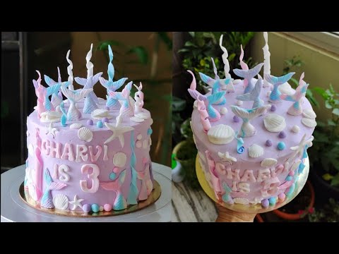 How to Make a Mermaid Cake / 3rd Birthday Cake ideas / Mermaid Cake tutorial / underwater theme cake