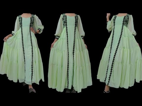 frill/ layered/frock cutting and stitching/ party wear dress/anarkali frock cutting and stitching