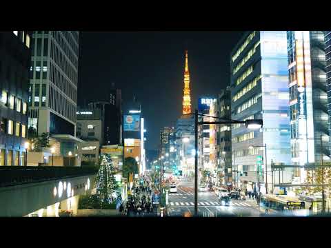 City Noise and Train Sounds araund Tokyo Tower - 1 hour ASMR