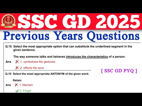 SSC GD 2025 | SSC GD Previous Years Questions | SSC GD Important Questions 2025 | SSC GD PYQ