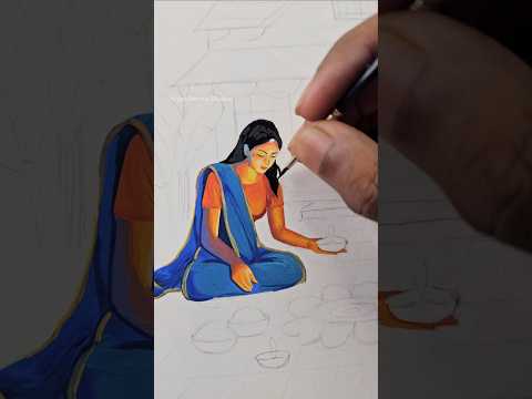 Diwali Drawing 🪔: tutorial #shorts