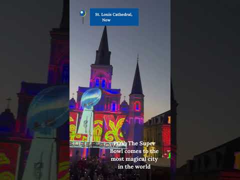 Super Bowl week begins in New Orleans with laser light show on St. Louis Cathedral #chiefs #eagles