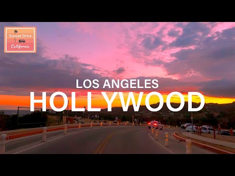 Sunset Strip to Hollywood Sign Driving Tour at Sunset Time - Los Angeles California - Relaxing