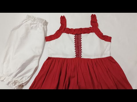 How to stitch baby frock and trouser //Stylish elastic strips Frock cutting and stitching