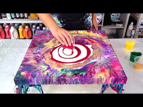 Vortex Bloom in Purple, Yellow, Pink and Green - Experimental Acrylic Pouring