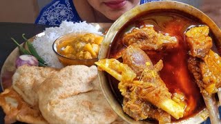 Eating Spicy Mutton Curry, Basmati Rice, Koraishutir Kochuri, Alur Torkari, Bigbites, Mukbang.