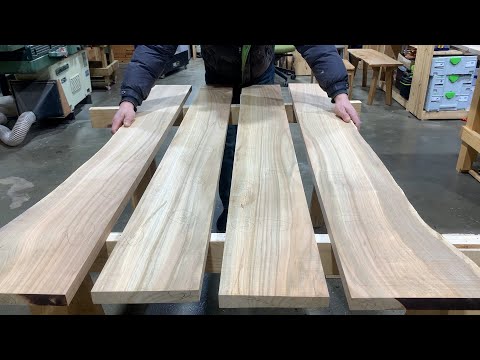 Dining Table Design / Natural Live Edge Cherry Wood Slab / Woodworking