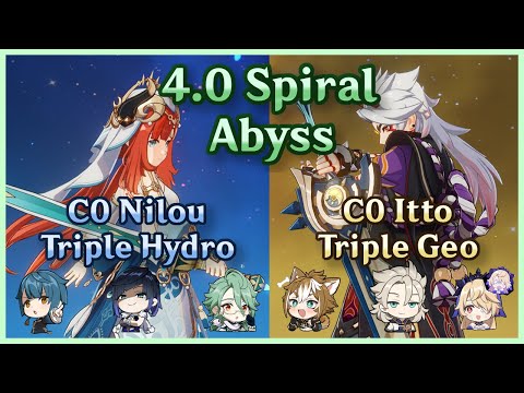 C0 Nilou Baizhu Triple Hydro Bloom + "C0" Itto Triple Geo | 4.0 Spiral Abyss | Floor 12 Continuous