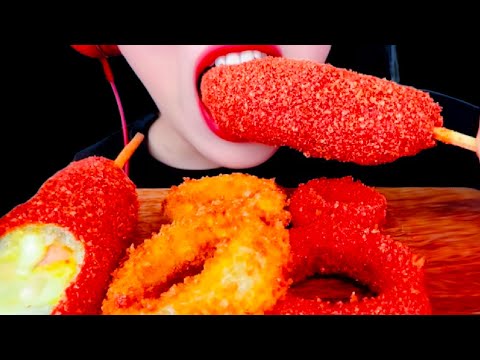 ASMR, Mukbang Crunchy Cheese Corn Dog, Onion Rings Eating Vlog, @HongyuASMR