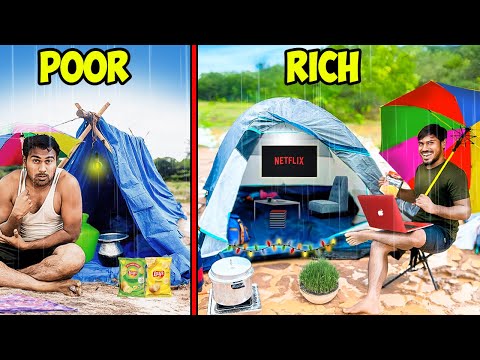 The Ultimate Rich Vs Poor Rain Camping Challenge | Mad Brothers