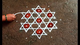 Easy star padi kolam design5*3 dots |easy aadi muggulu|Friday muggulu|Beautiful rangoli