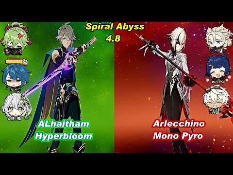 (4.8) C0 ALhaitham Hyperbloom & C0 Arlecchino Mono Pyro Spiral Abyss Floor 12 Full Star