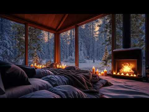 Warm Winter Cabin ❄️ Relaxing Cabin Vibes with Snowy Views and Jazz Music 🔥