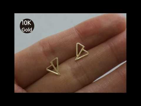 tinytinygold l Tiny 10K Solid Gold Geometric Stud Earrings