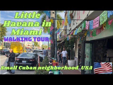 Walking tour of Little Havana in Miami. Small cuban neighborhood in the heart of Miami