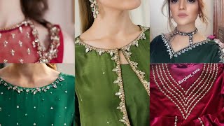 Top fashion beads embroidery neck design || elegent embroidered neck design