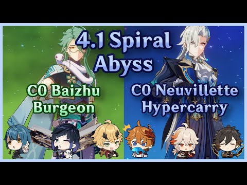 F2P C0 Baizhu Burgeon + C0 Neuvillette Hypercarry | 4.1 Spiral Abyss | Floor 12 Continuous