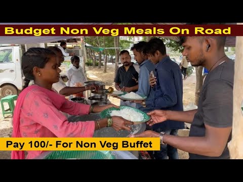 Hard Working Family Selling Roadside Unlimited Non Veg Meals | Indian Lady Selling Street Food