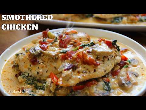 WOW! Smothered Chicken with Creamy Mushroom Bacon and Spinach