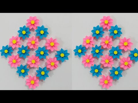 how to make hanging wall flower/ easiest wall decorations idea/ Peper Craft ideas/ tutorial video