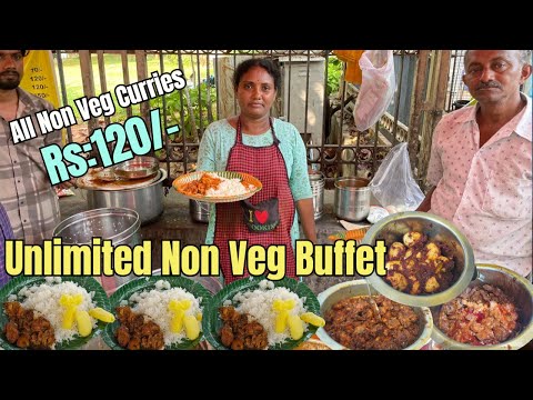 Cheapest Roadside Unlimited Non Veg Meals | Hard Working Lady Selling Budget Street Food #streetfood