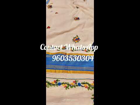 🌟Hand Bullion Parsi Work on Premium Quality Handloom Kerala Cotton with Zari Border🌟n̈#ytshorts#