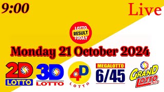 Today Live PCSO 9pm Lotto Results Monday 21 October, 2024