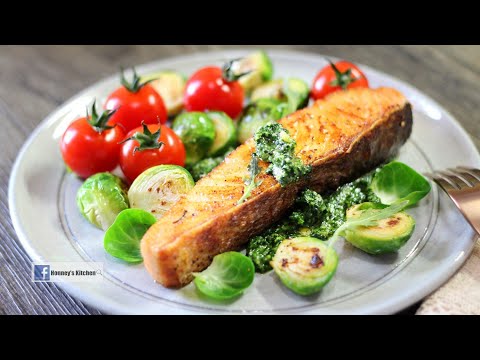 🧡三文魚柳伴菠菜腰果青醬 How to cook Pan fried Salmon with Spinach Cashew Pesto 鮭 ほうれん草とカシューペスト연어 시금치와 캐슈 페스토