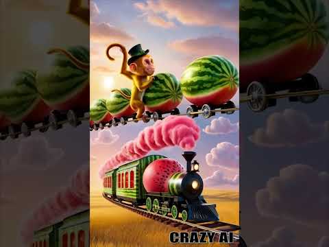 Monkey Conductor on Watermelon Train 🚂🍉 | Hilarious Ride! || #shorts #viralvideo  #funny #crazyai