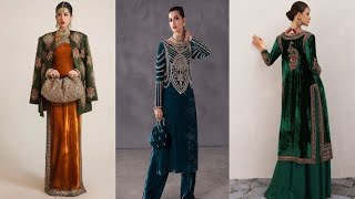 latest party wear fancy dresses design/wedding suits/trendy velvet dresses 2025