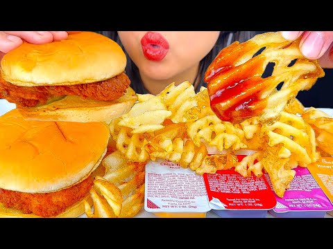 ASMR CHICK-FIL-A FRIED CHICKEN SANDWICH & WAFFLE FRIES | EATING SOUNDS | MUKBANG | ASMR Phan