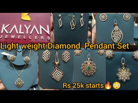 Light weight Diamond Pendant Chain and Earrings set with  Price From Kalyan Jewellers starts 25000/-