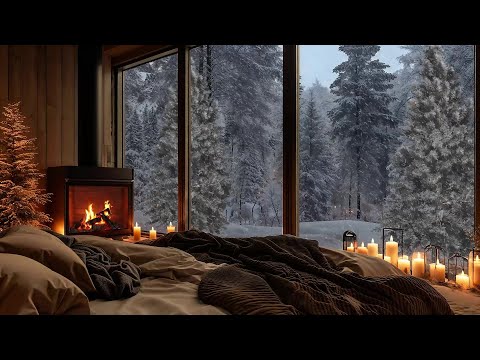 Snowy Cabin Serenity ❄️ Peaceful Cabin Vibes with Snowfall, Jazz and Gentle Fire Crackles