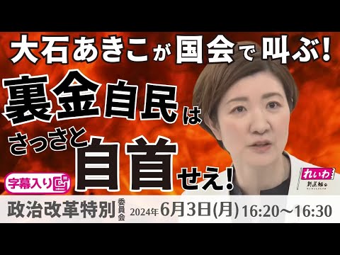 大石あきこ【裏金自民はさっさと自首せえ！】 2024.6.3 政治改革に関する特別委員会 字幕入りフル